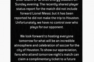 这就是影响力！休斯顿迪纳摩官方：梅西缺席向球迷道歉并赠送门票